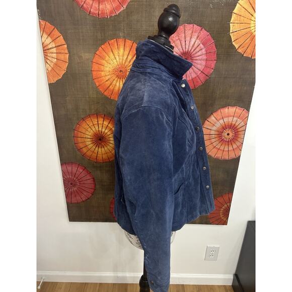 Vintage Blue Suede Jacket w/Snaps Western Chic Casual Lux Sz PL - Picture 4 of 5
